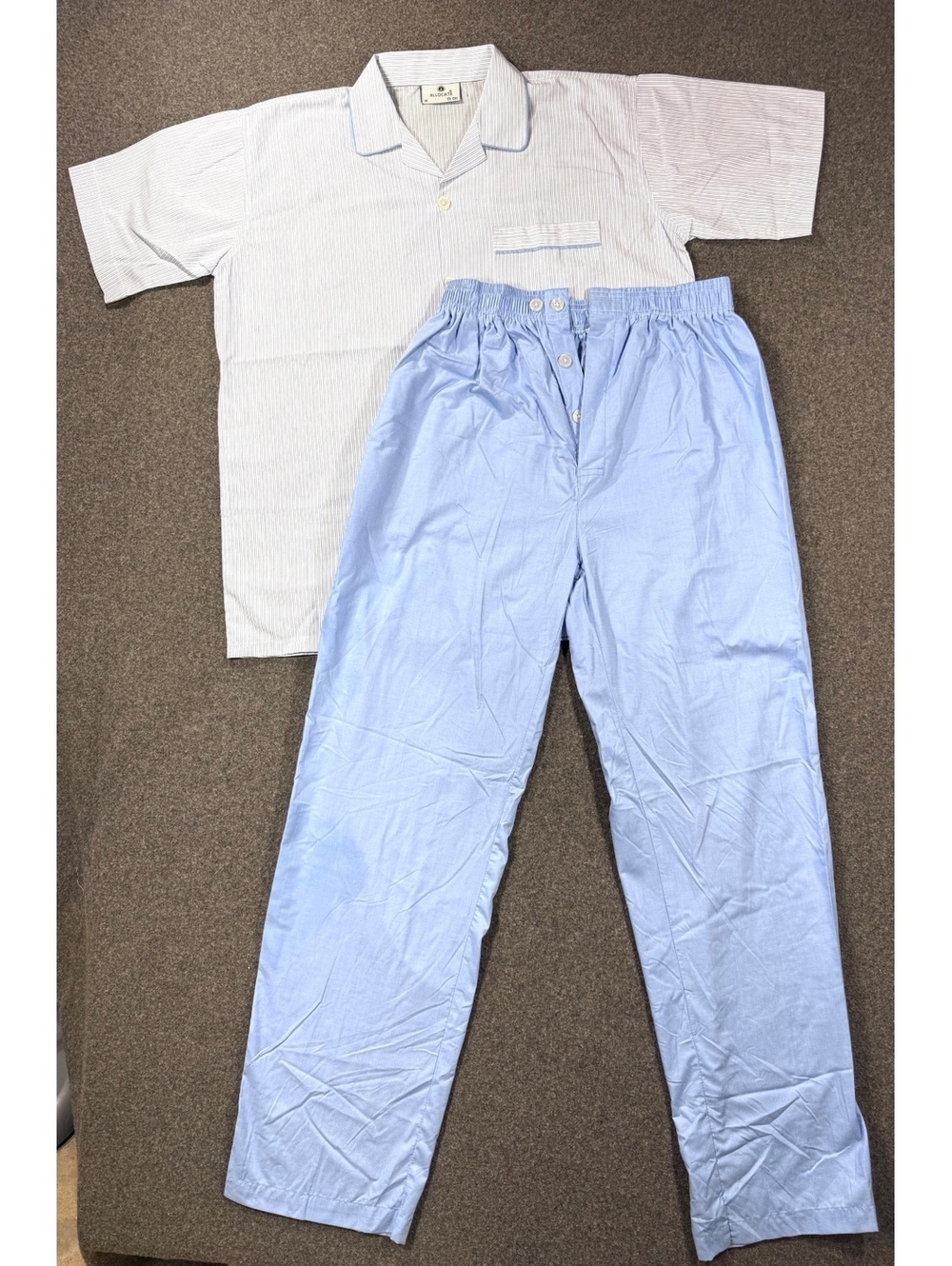 Men's Light Blue Cotton Pajama Set with Short Sleeve Button-Up Shirt and Elastic